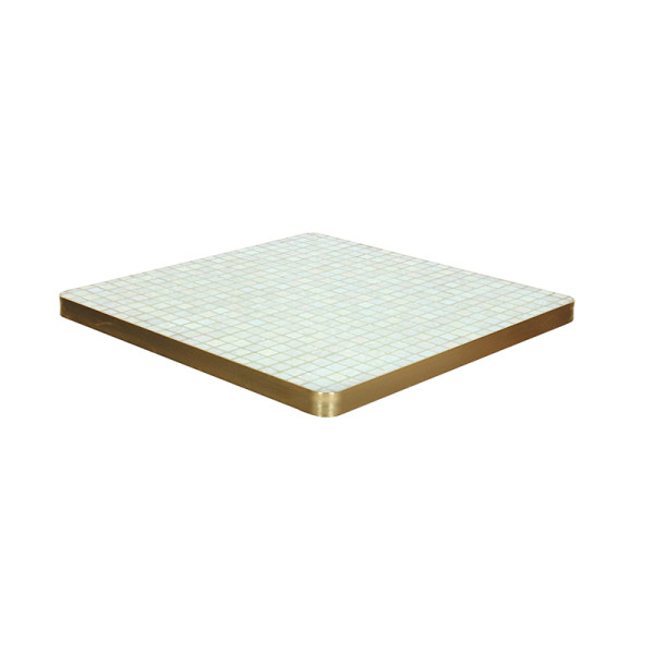 Elegant Golden Mosaic Square Table Top With Metal Stand For Patio Balcony Cafe Use