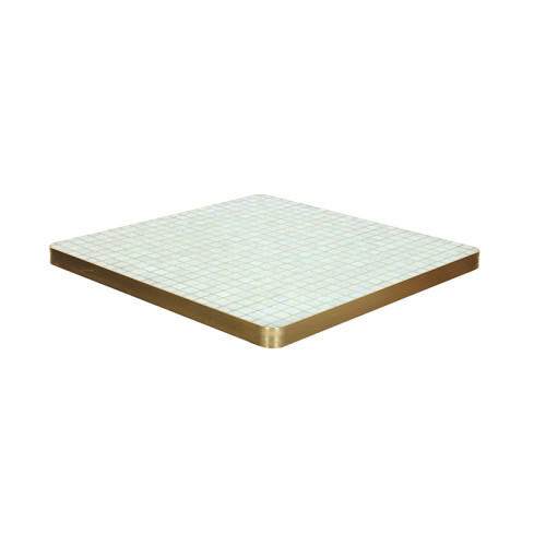 Elegant Golden Mosaic Square Table Top With Metal Stand For Patio Balcony Cafe Use