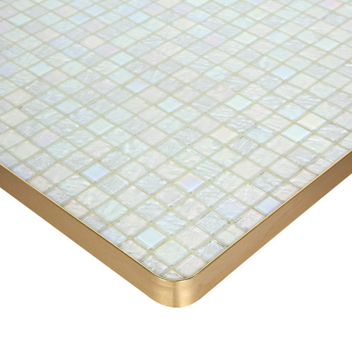 Elegant Golden Mosaic Square Table Top With Metal Stand For Patio Balcony Cafe Use
