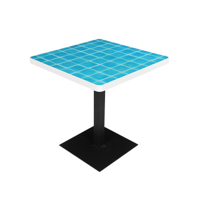 Contemporary Blue Square Mosaic Table Top Outdoor Bistro Dining Furniture With Iron Base