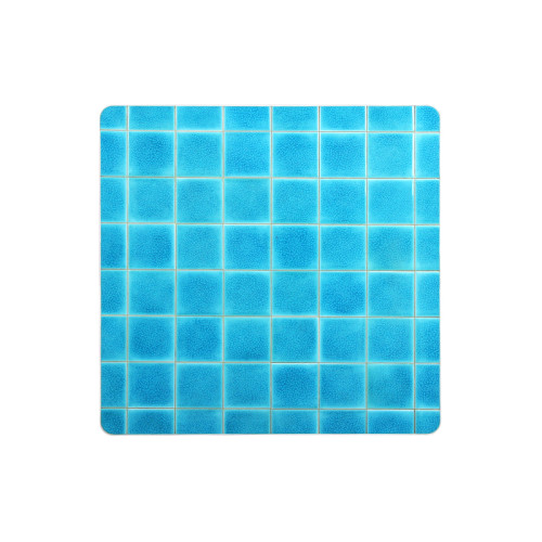 Contemporary Blue Square Mosaic Table Top Outdoor Bistro Dining Furniture With Iron Base
