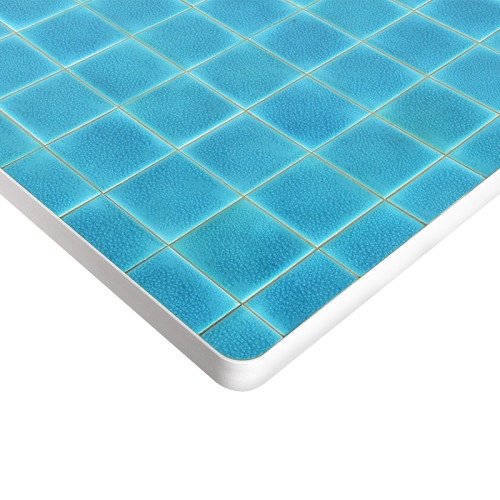 Contemporary Blue Square Mosaic Table Top Outdoor Bistro Dining Furniture With Iron Base