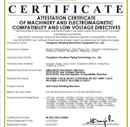 CE para máquina de soldadura por electrofusión