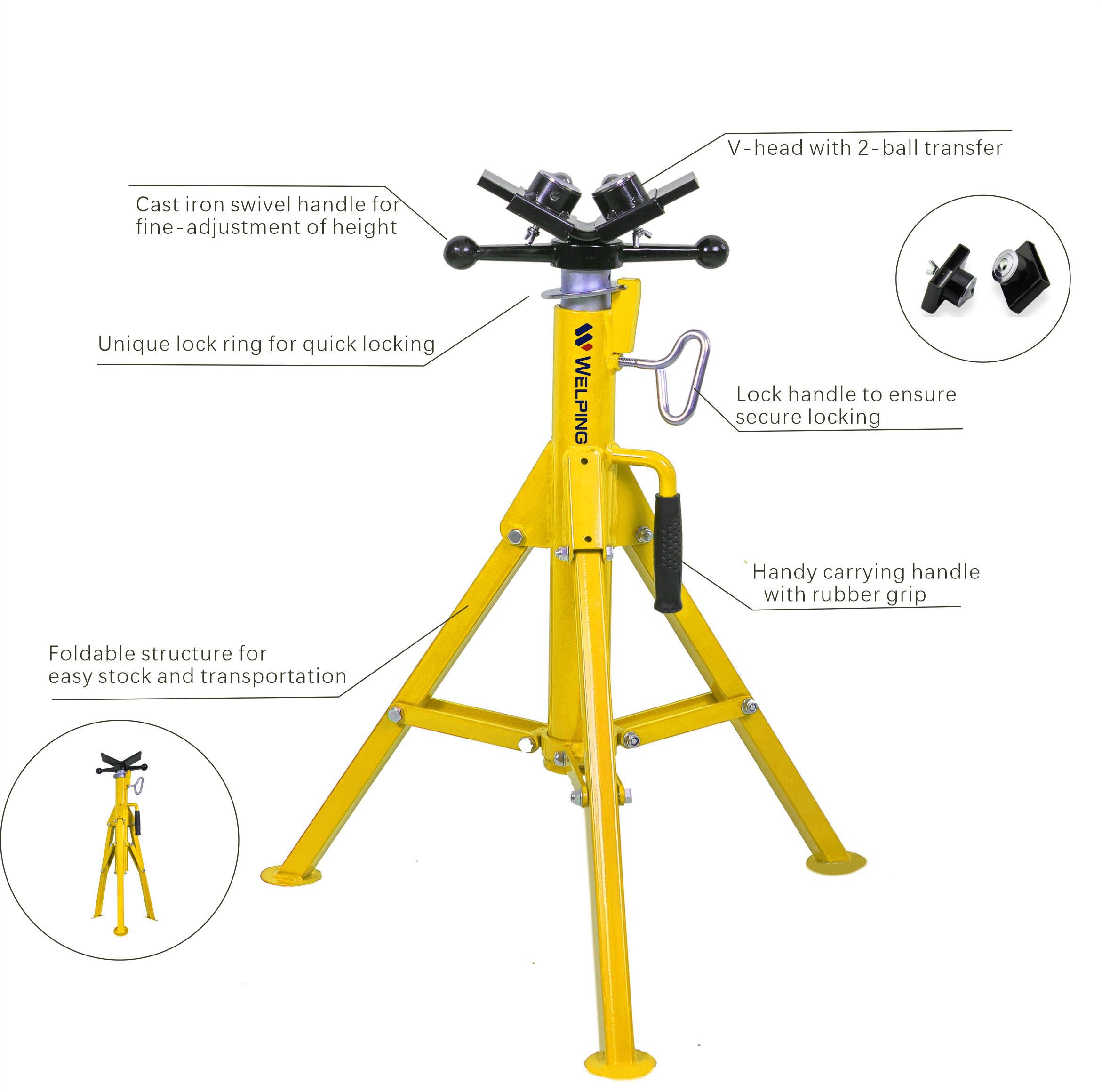 Pipe Stand Fold-a-jack 2-ball Transfer Head