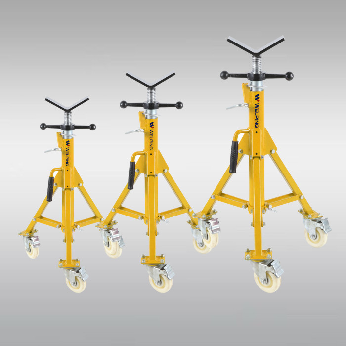 Foldable Pipe Jack Stand with V Head and Casters for Pipe Supporting