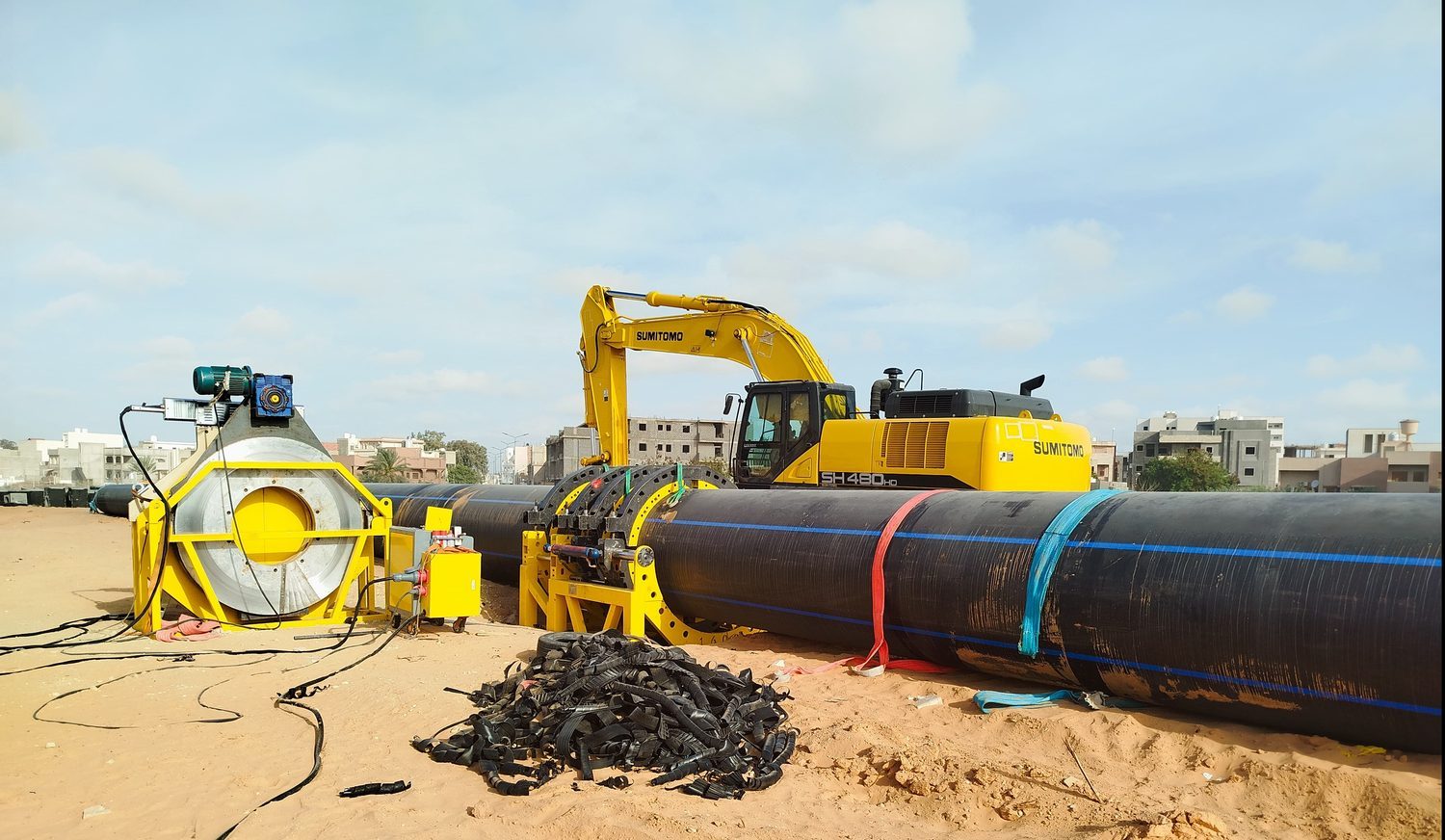 WP1600A fusion machine and OD 1600mm HDPE pipe