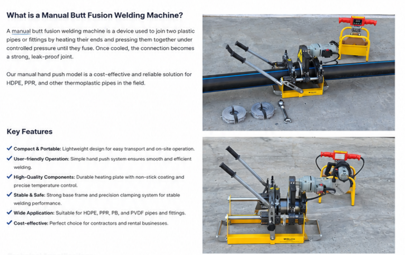 WELPING Hand-Push Butt Fusion Machine: A Portable Solution for HDPE Pipe Welding