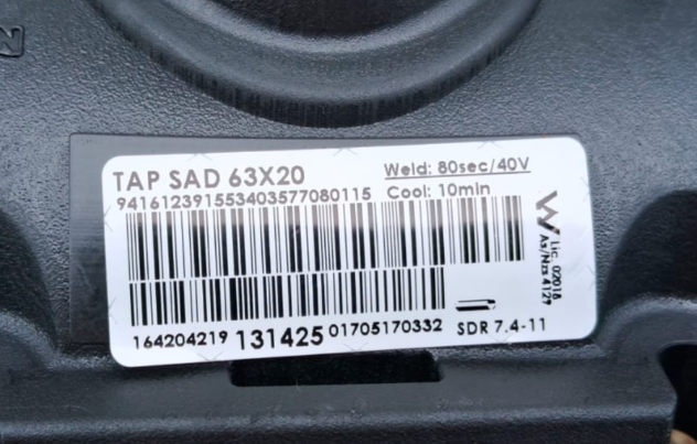 Barcode label on a PE electrofusion fitting