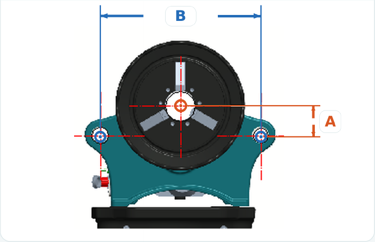 Front view with exact A and B measurement lines