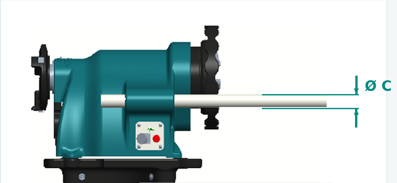 Side view with exact C diameter measurement lines and guide rod cross-section