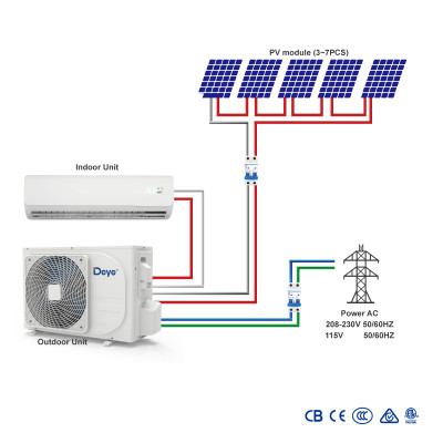 Hybrid ACDC Solar Powered Deye solar AC air conditioner 9000BTU R32 Cooling & Heating