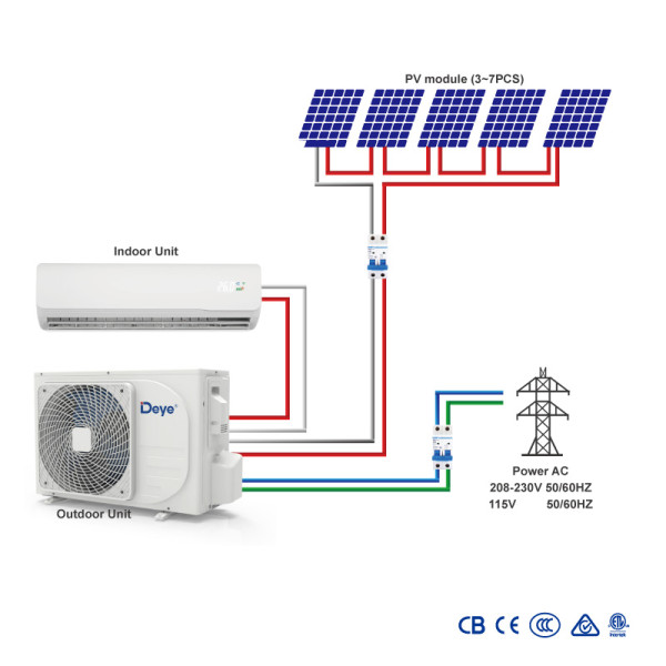 Hybrid ACDC Solar Powered Deye solar AC air conditioner 9000BTU R32 Cooling & Heating