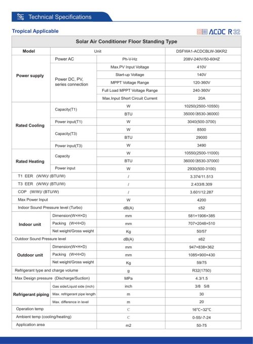 Solar Air Conditioner Floor Standing Type (Hybrid AC/DC)