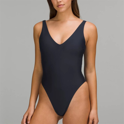 China Manufacturer Custom V-Neck Skimpy-Fit Low Back One-Piece Swimsuit