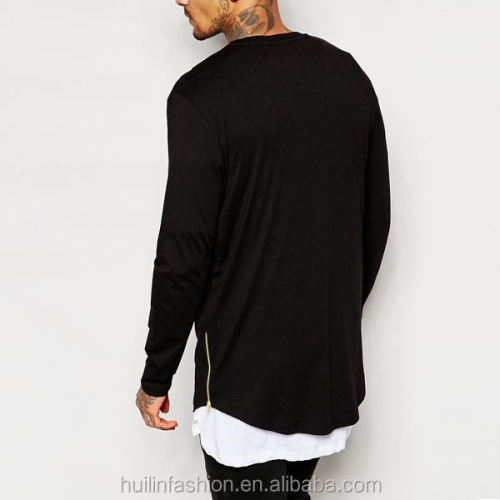 Men T-shirt Long Sleeve Zip Side Curve Hem Latest Design