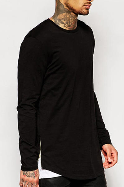 Men T-shirt Long Sleeve Zip Side Curve Hem Latest Design