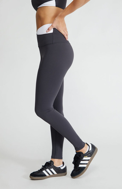 High Waist Crossover Yoga Leggings Color Block Full Length Tights With Back Zipper Pockets