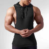 Men's Fitness Cotton European Code Solid Color Sleeveless Hooded Gym Tank Top