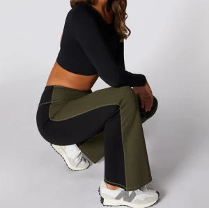 China Manufacturer Stylish Color Block Flared Yoga Pants Casual Bell-Bottomed Pants For Women