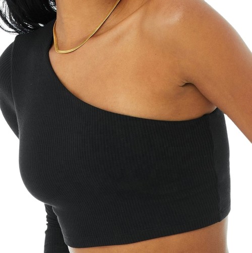 Wholesale Solid Color One Shoulder tank top Long Sleeve  Crop Top Women's yoga wear