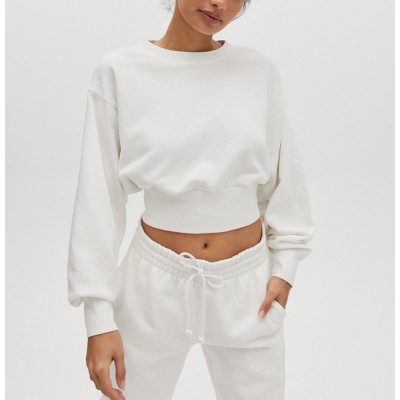 Custom Crop Hoodies For Women 100% Cotton Crewneck Pullover Plain Sweatshirts