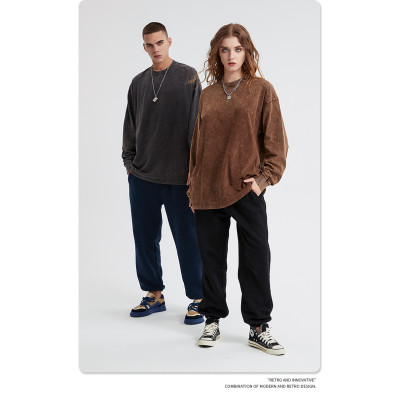 New Long sleeve men's T-shirt,250G long sleeve T-shirt,Autumn winter solid color wash men's T-shirt