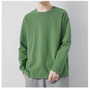 Long sleeve T-shirt men's cotton solid color loose large size top