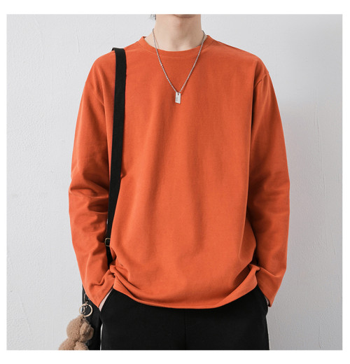 Long sleeve T-shirt men's cotton solid color loose large size top