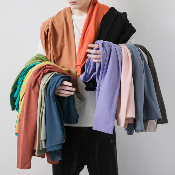 Long sleeve T-shirt men's cotton solid color loose large size top
