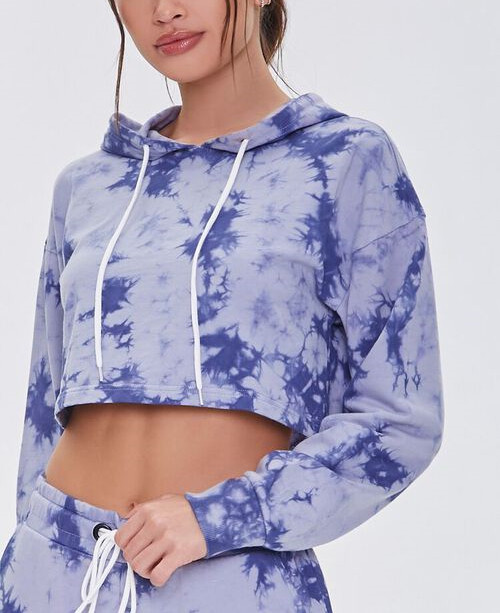 Tie Dye Cropped Hoodies for Women With Drawstrings