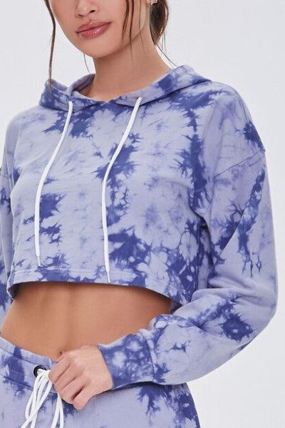 Tie Dye Cropped Hoodies for Women With Drawstrings