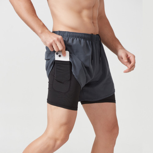 Sports Shorts Running Marathon Loose quick dry lined anti-slip double-layer fitness men's shorts