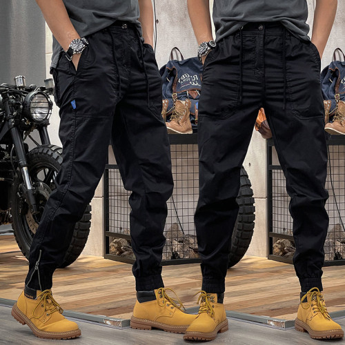 Autumn vintage style overalls elastic waist multi-pocket casual loose men jogger pants