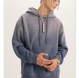 Autumn and winter plus fleece thickened washed gradient men's hoodie