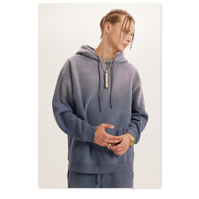Autumn and winter plus fleece thickened washed gradient men's hoodie