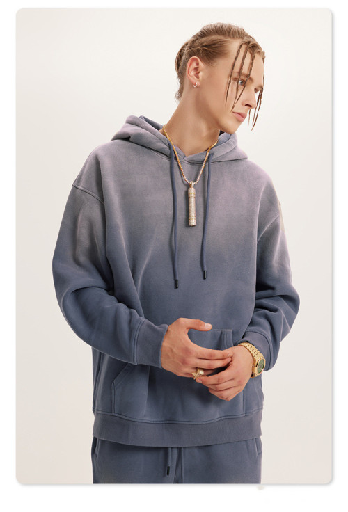 Autumn and winter plus fleece thickened washed gradient men's hoodie