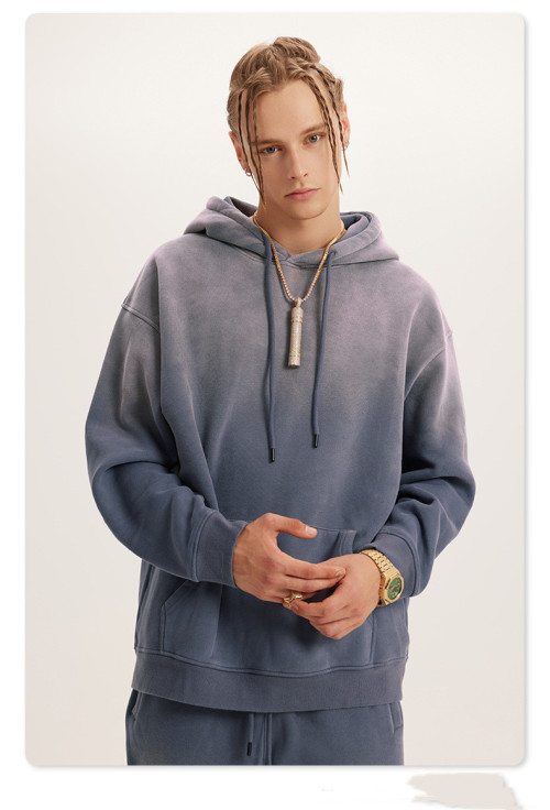 Autumn and winter plus fleece thickened washed gradient men's hoodie