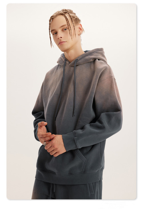 Autumn and winter plus fleece thickened washed gradient men's hoodie