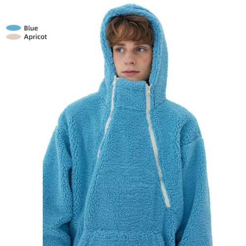 Lamb wool hoodie loose fitting coat men winter for customize