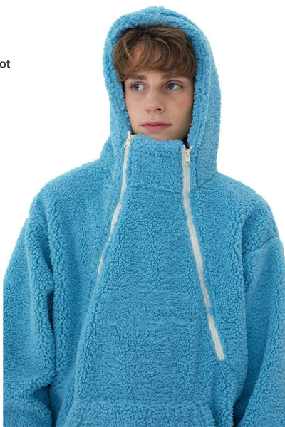 Lamb wool hoodie loose fitting coat men winter for customize
