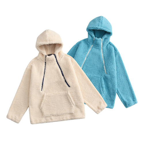 Lamb wool hoodie loose fitting coat men winter for customize