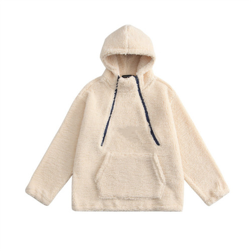 Lamb wool hoodie loose fitting coat men winter for customize