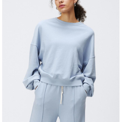 Women's puff shoulder crew neck sweatshirts plain pullover hoodies