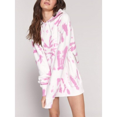 Women's Tie Dye Crew Neck Hooded Sweatshirts Dress Pullover Hoodies