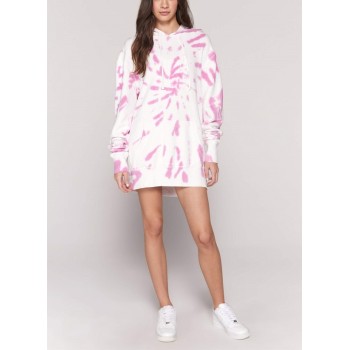 Women's Tie Dye Crew Neck Hooded Sweatshirts Dress Pullover Hoodies