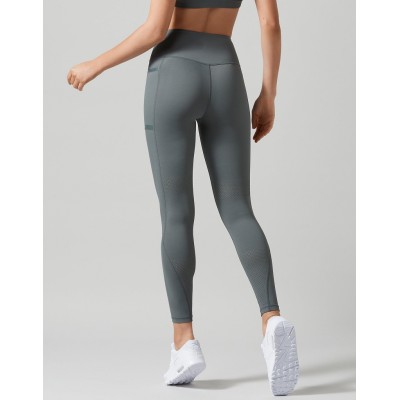 Compression leggings with side pockets shiny panel sports tights
