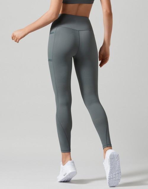 Compression leggings with side pockets shiny panel sports tights