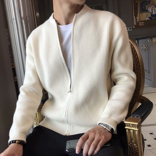 Autumn zipper cardigan knitted sweater slim trend British outside wear sweater coat men's jacket