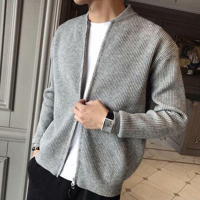 Autumn zipper cardigan knitted sweater slim trend British outside wear sweater coat men's jacket