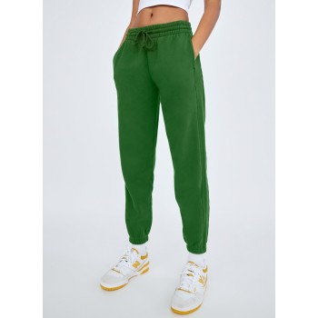 Adjustable wasit women joggers with side pockets cotton fleece sports sweatpants